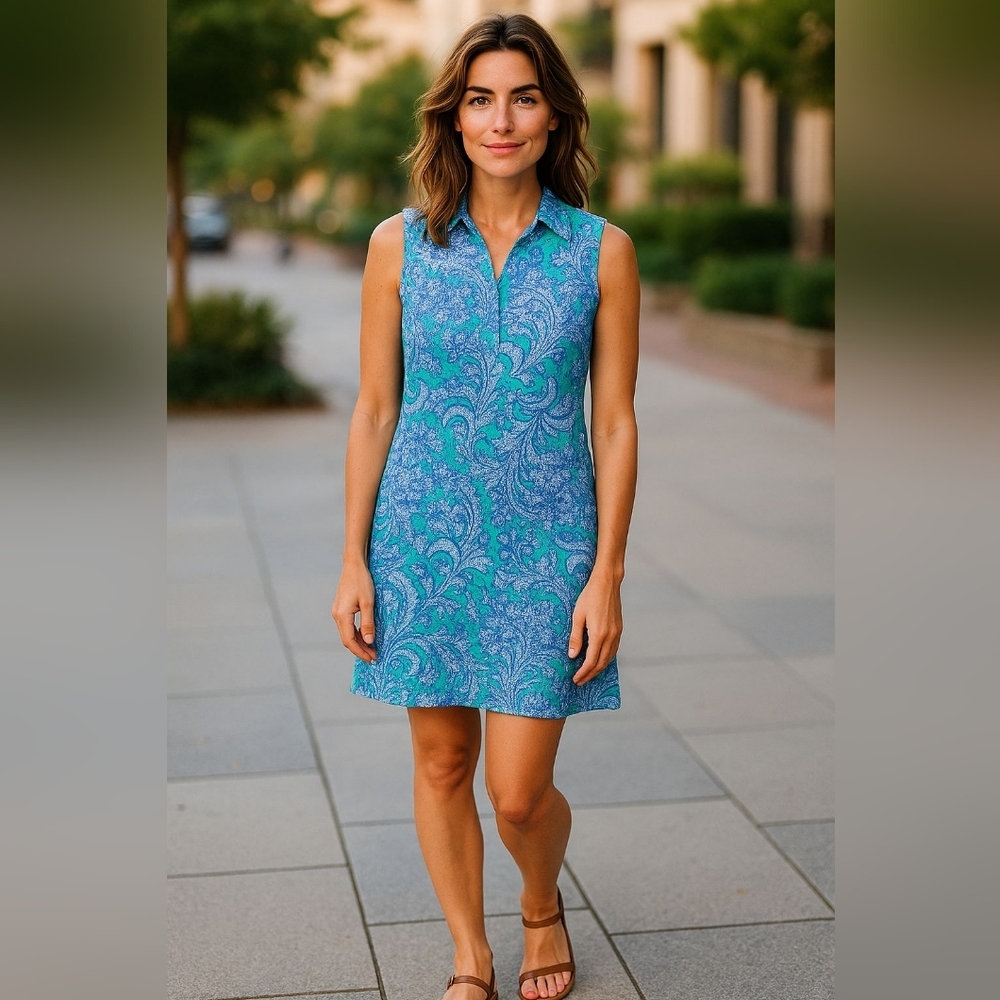 Cynthia Rowley sz 4 blue green paisley linen summer dress